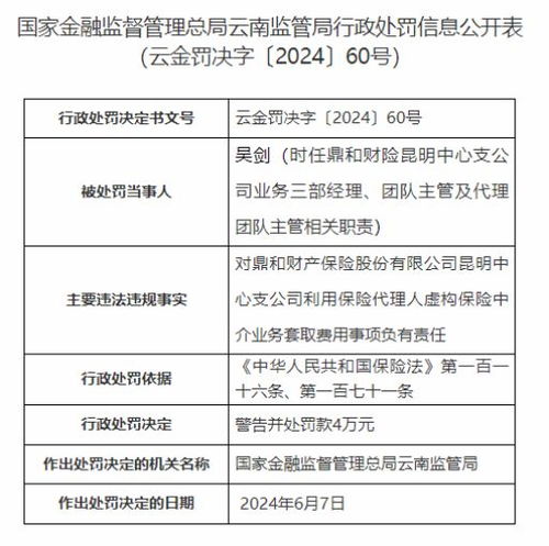 虚构保险中介业务套取费用，解析鼎和财险昆明支公司被罚12万元事件